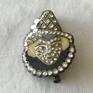 Vintage Pierre Bex Of France Art Deco Enamel Rhinestone Pierrot Clown Pin